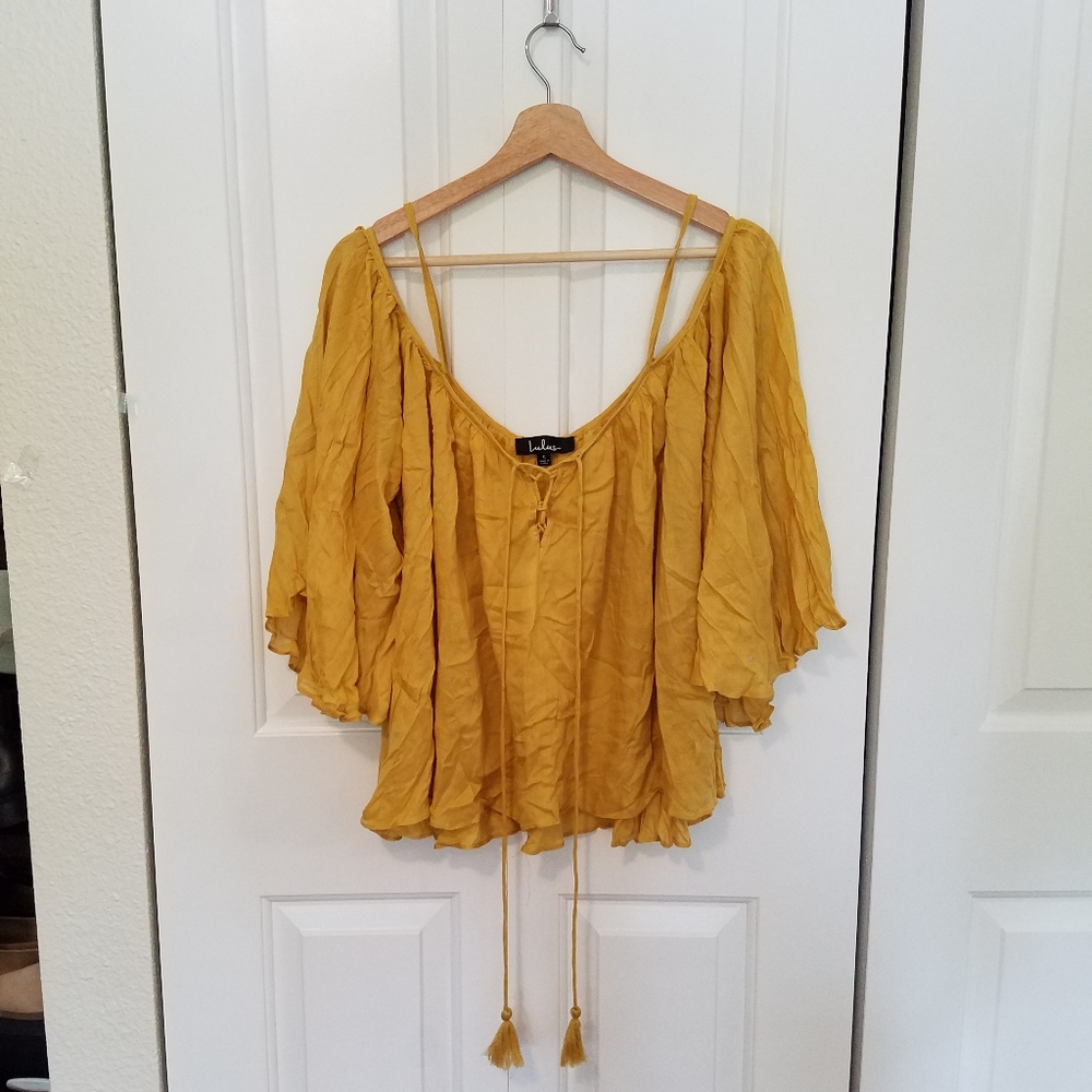 Lulu's Cold/Off Shoulder Bell Sleeve Peasant Top